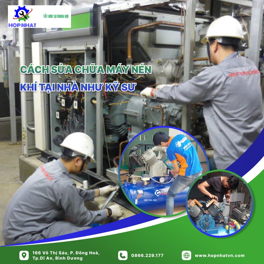 <p>Máy nén khí là một công cụ quan trọng trong nhiều ứng dụng, từ công việc sửa chữa đến sản xuất công nghiệp. Tuy nhiên, máy nén khí cũng có thể gặp sự cố và cần sửa chữa. Trong trường hợp những sự cố nhỏ, bạn có thể tự mình thực hiện sửa chữa máy nén khí tại nhà như một kỹ sư chuyên nghiệp. </p>