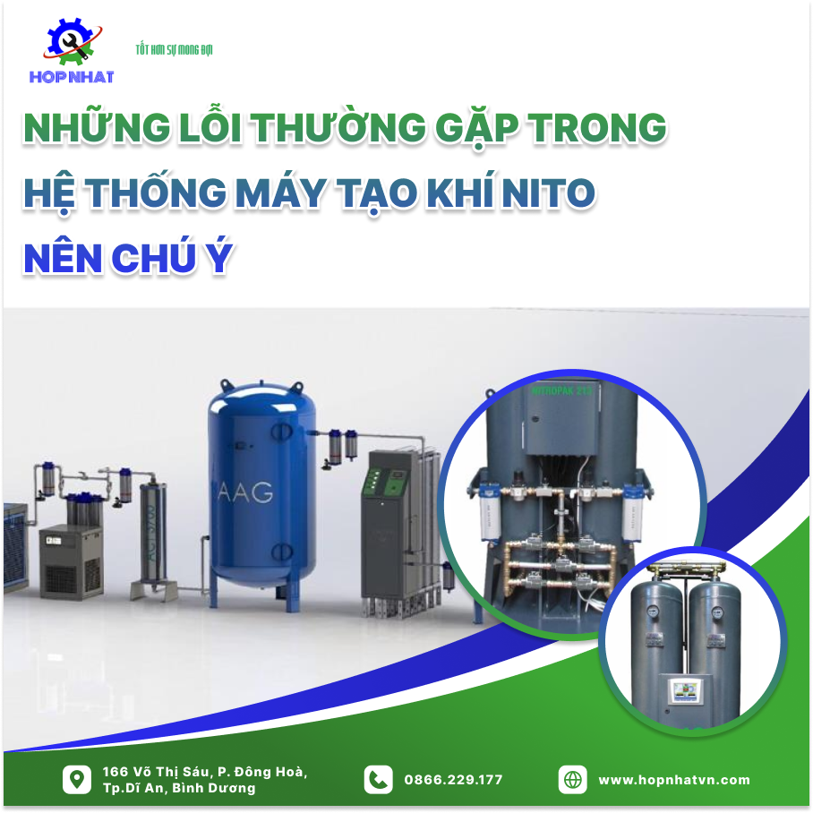 <p style="text-align: justify;"><em><span style="font-size:16px;">Việc sửa chữa các lỗi trong hệ thống máy tạo khí Nitơ cần được thực hiện bởi kỹ thuật viên có chuyên môn và kinh nghiệm. Tuy nhiên, các bạn đang sử dụng hệ thống máy tạo khí nito cũng cần biết một vài dấu hiệu lỗi thường gặp trong hệ thống để kịp thời sửa chữa. Trong bài viết này, Kỹ Thuật Hợp Nhất sẽ điểm qua vài lỗi thường gặp trong hệ thống máy tạo khí nito nên chú ý.</span></em></p>